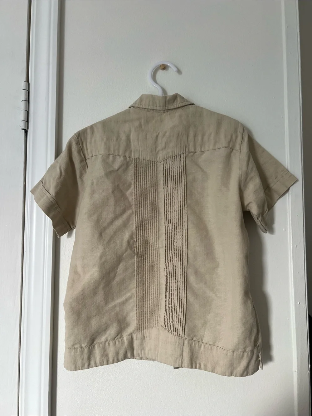 Kids Guayabera Shirt Size 8 Beige Embroidered Pintuck Mexico